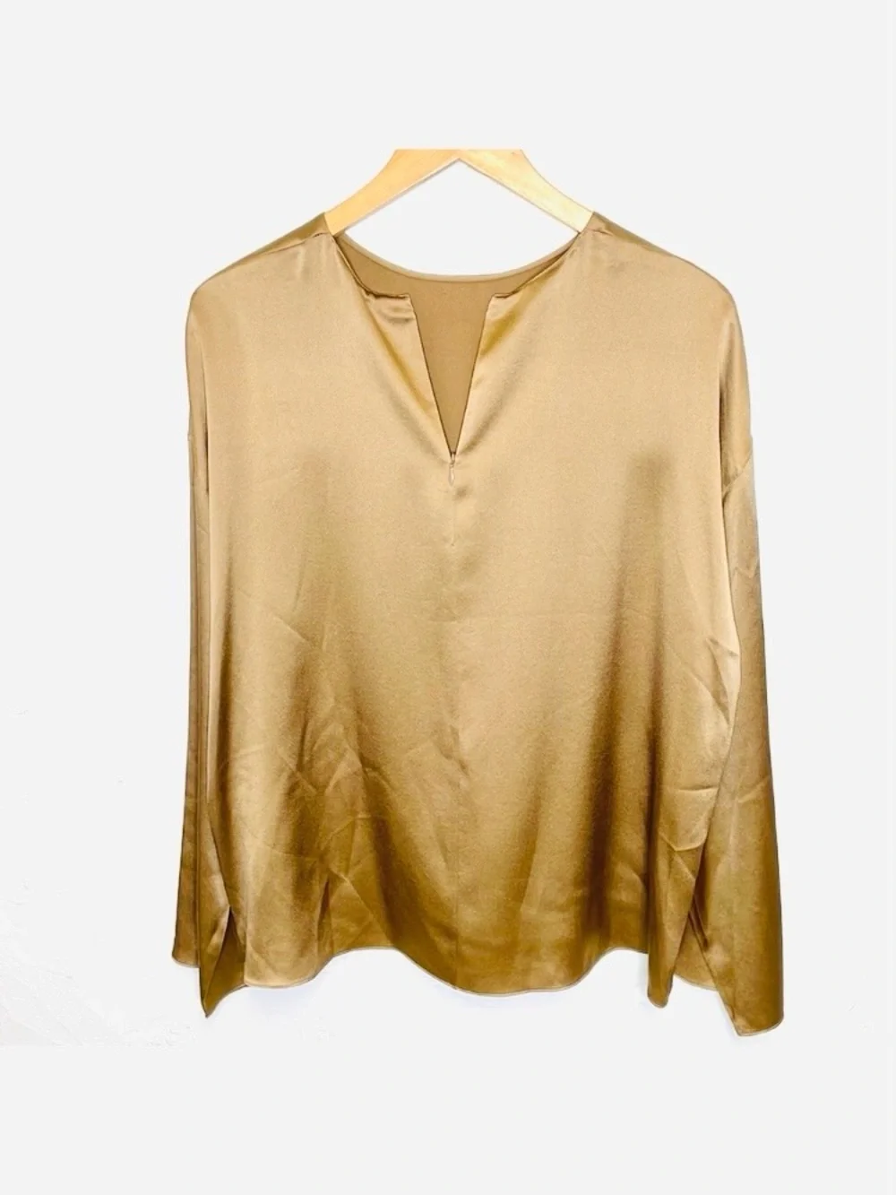 Vince Silk Bronze Gold Long Sleeve Blouse Large - Picture 4 of 7